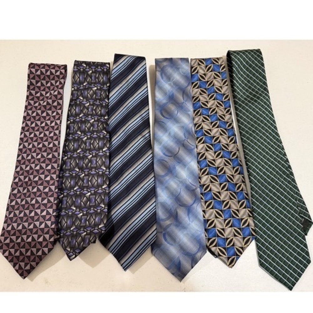 Mens Necktie Lot of 6 Van Heusen John Ashford Zylos Silk Geometric Striped Ties